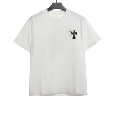  Chrome Hearts White and Black Leather Small Iron Logo T-Shirts White 01