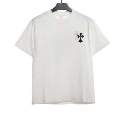 Chrome Hearts White and Black Leather Small Iron Logo T-Shirts White 01