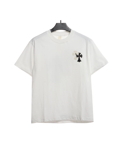Chrome Hearts White and Black Leather Small Iron Logo T-Shirts White 01