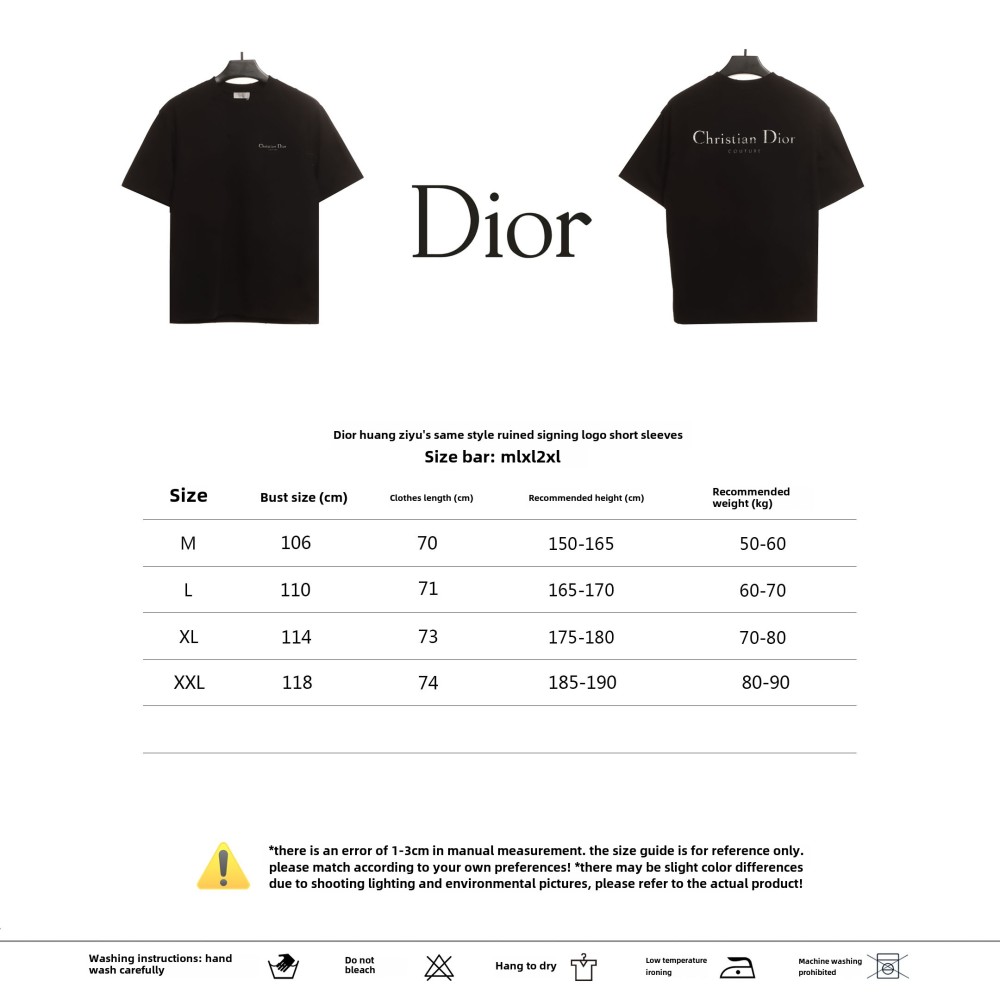 Dior CD embroidered collar letter T-Shirts black
