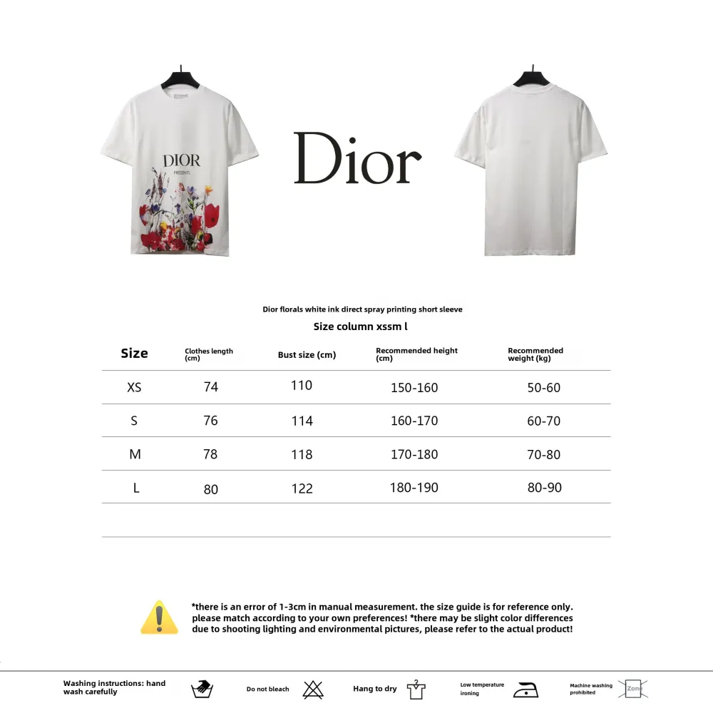 Dior floral white ink direct print T-Shirts white