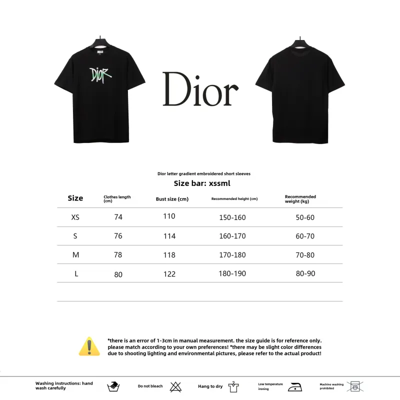 Dior letter gradient embroidery T-Shirts black