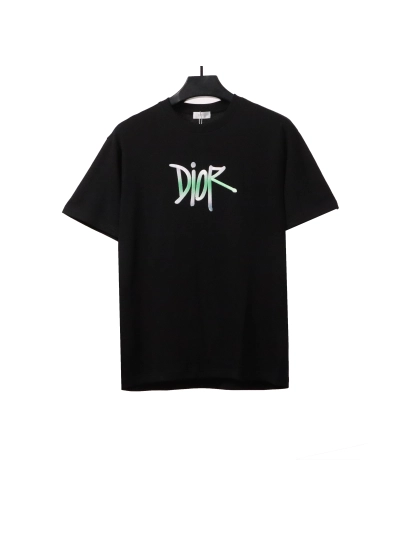Dior letter gradient embroidery T-Shirts black 01