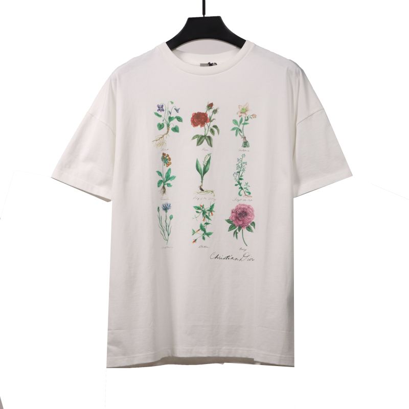 Dior plant and flower specimen print T-Shirts black