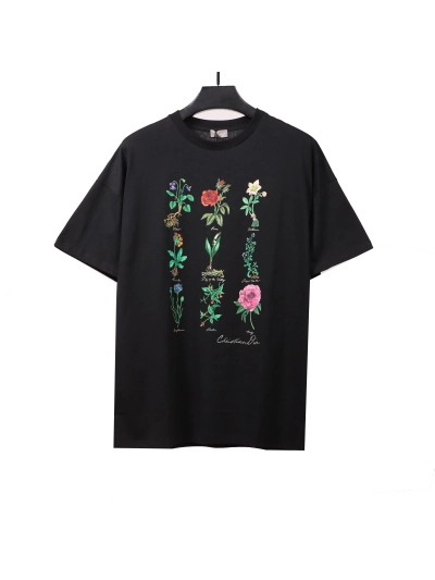 Dior plant and flower specimen print T-Shirts white 01