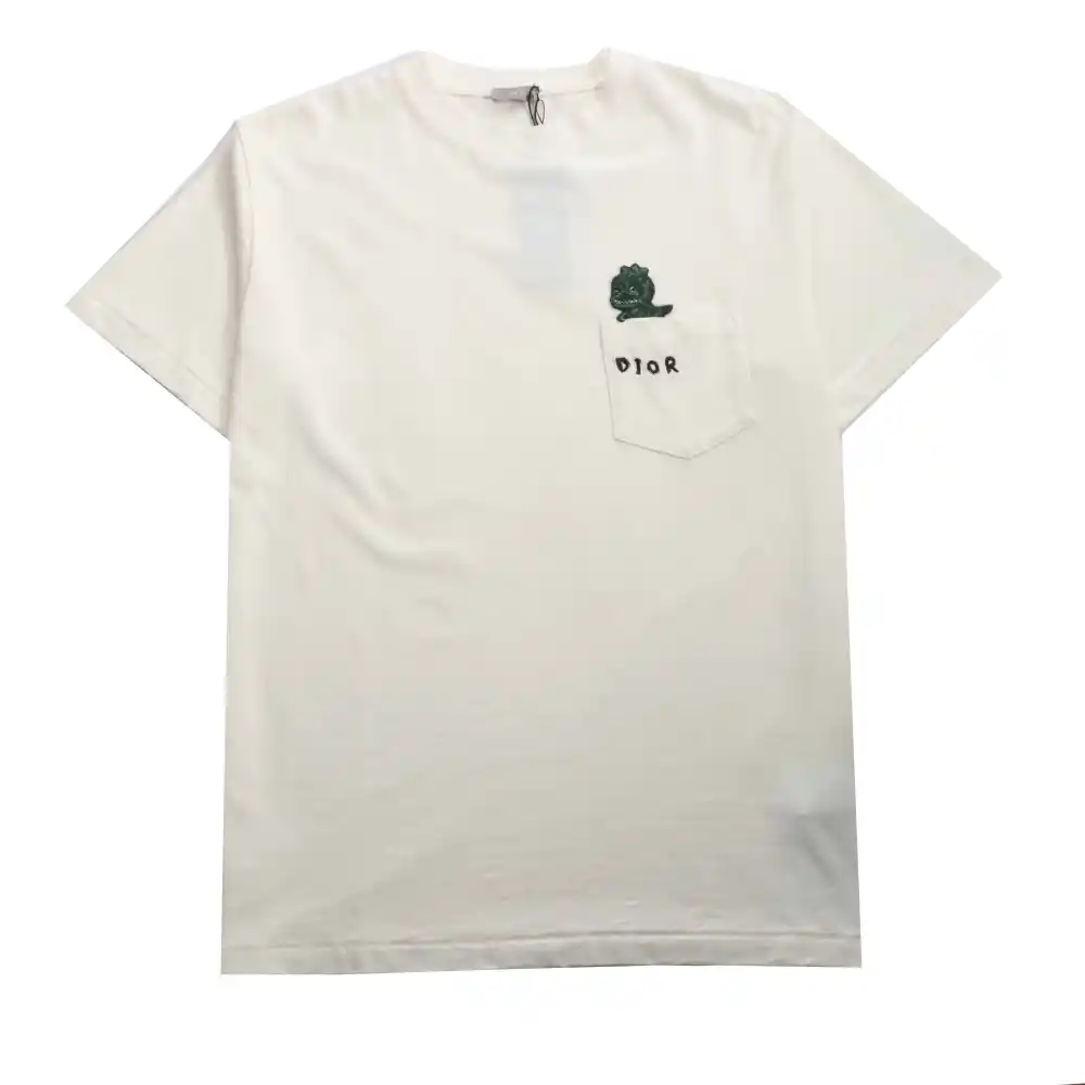 Dior small dinosaur pocket embroidered T-Shirts red