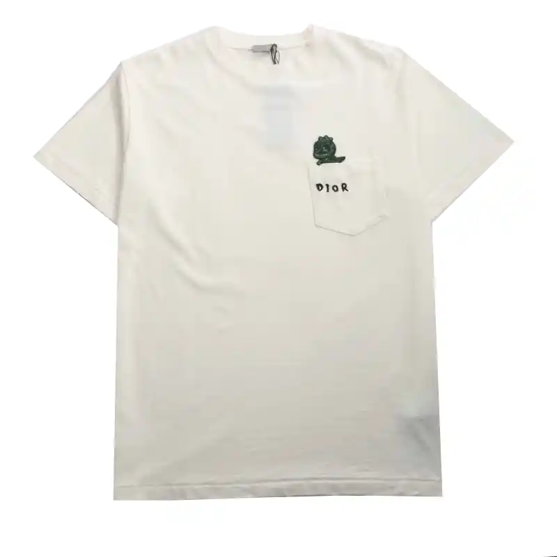 Dior small dinosaur pocket embroidered T-Shirts red