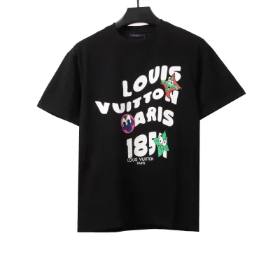  Louis Vuitton 1854 art letter star flower print T-Shirts black 01