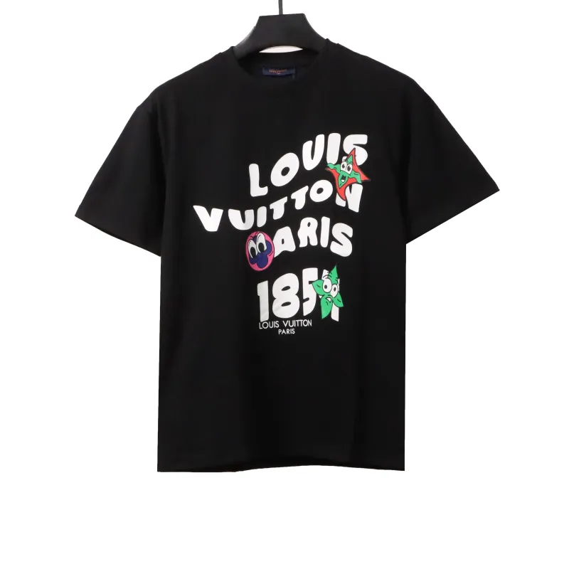  Louis Vuitton 1854 art letter star flower print T-Shirts black