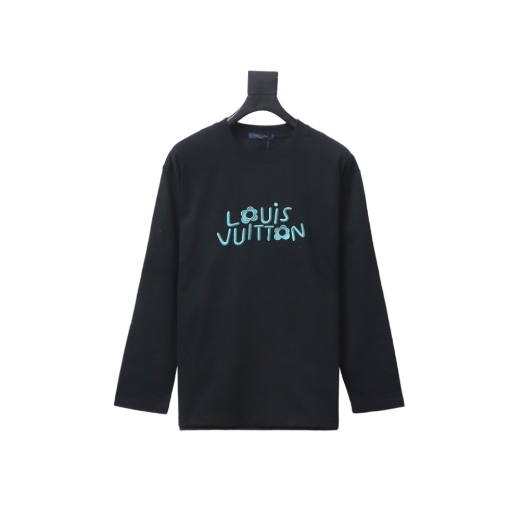 PK Louis Vuitton 24Fw small blue flower logo embroidered letter long sleeve T-shirt 2