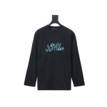 PK Louis Vuitton 24Fw small blue flower logo embroidered letter long sleeve T-shirt 2