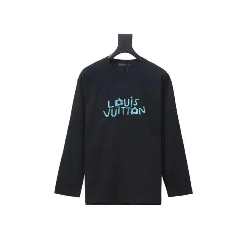 PK Louis Vuitton 24Fw small blue flower logo embroidered letter long sleeve T-shirt 2