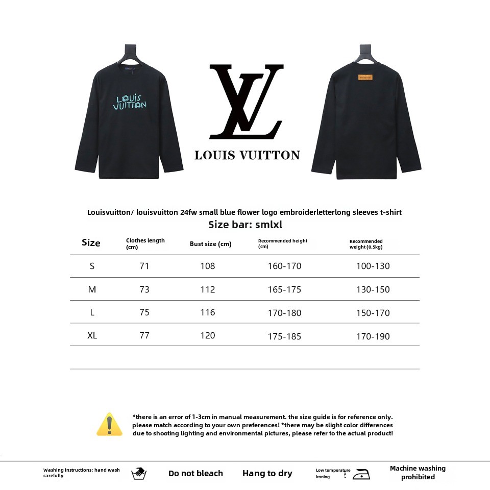 Louis Vuitton 24Fw small blue flower logo embroidered letter long sleeve T-shirt 2