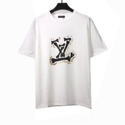  Louis Vuitton bone patchwork logo print T-Shirts white 01