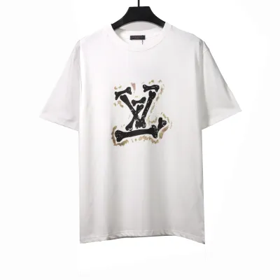  Louis Vuitton bone patchwork logo print T-Shirts white 01