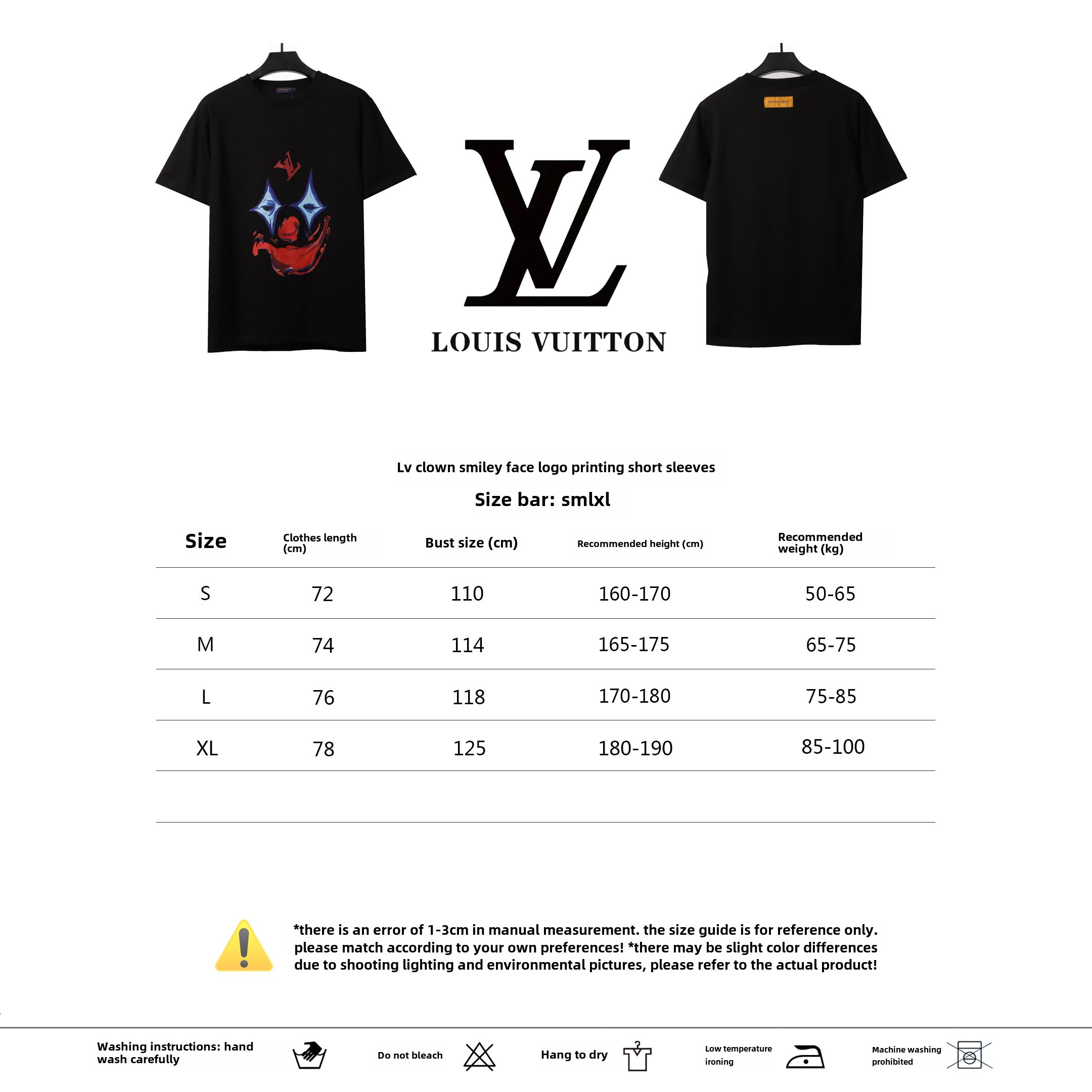 Louis Vuitton clown smiley face logo print T-Shirts black