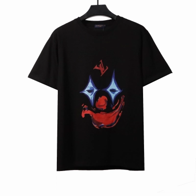 Louis Vuitton clown smiley face logo print T-Shirts black 01