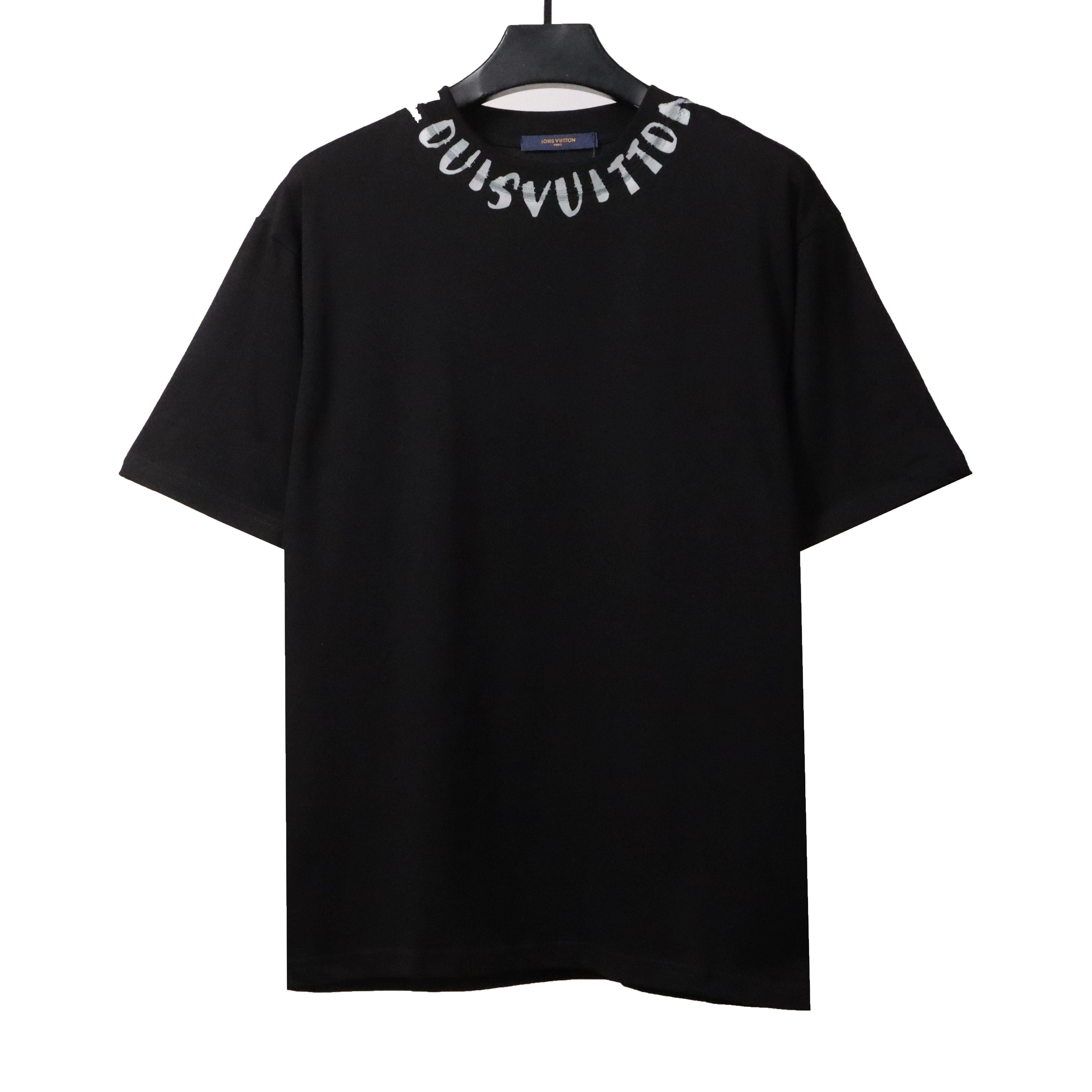 Louis Vuitton collar letter print round neck T-Shirts black