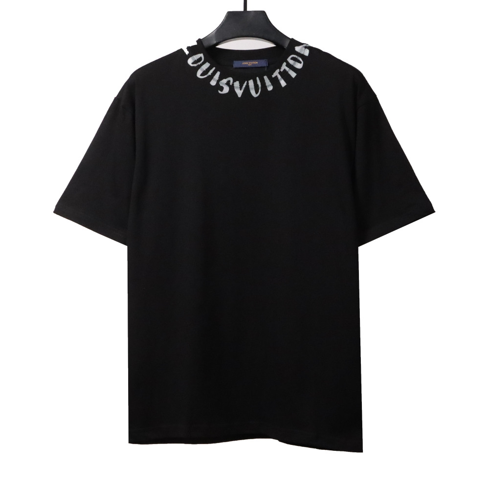  Louis Vuitton collar letter print round neck T-Shirts black