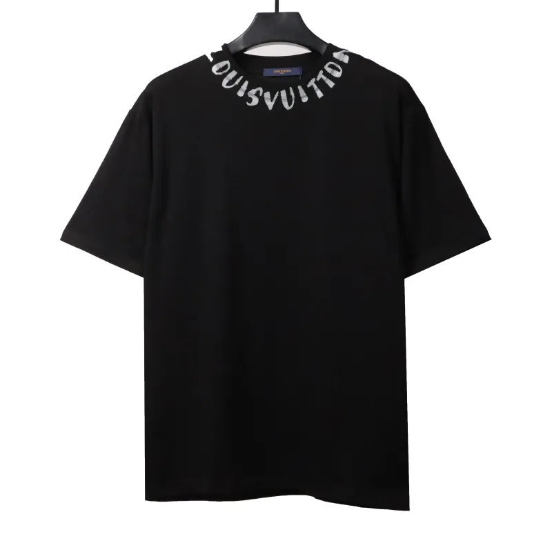 Louis Vuitton collar letter print round neck T-Shirts black