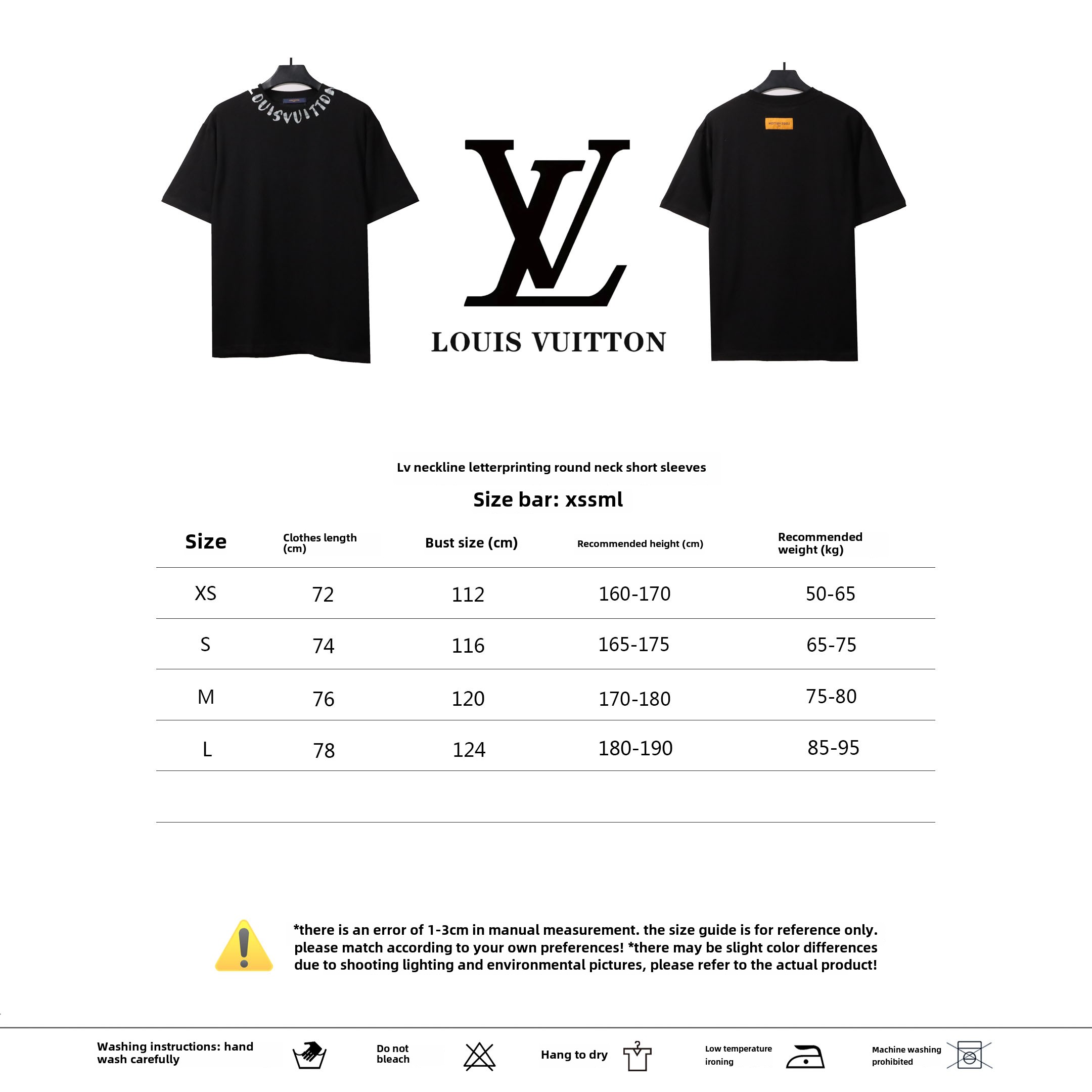 Louis Vuitton collar letter print round neck T-Shirts black