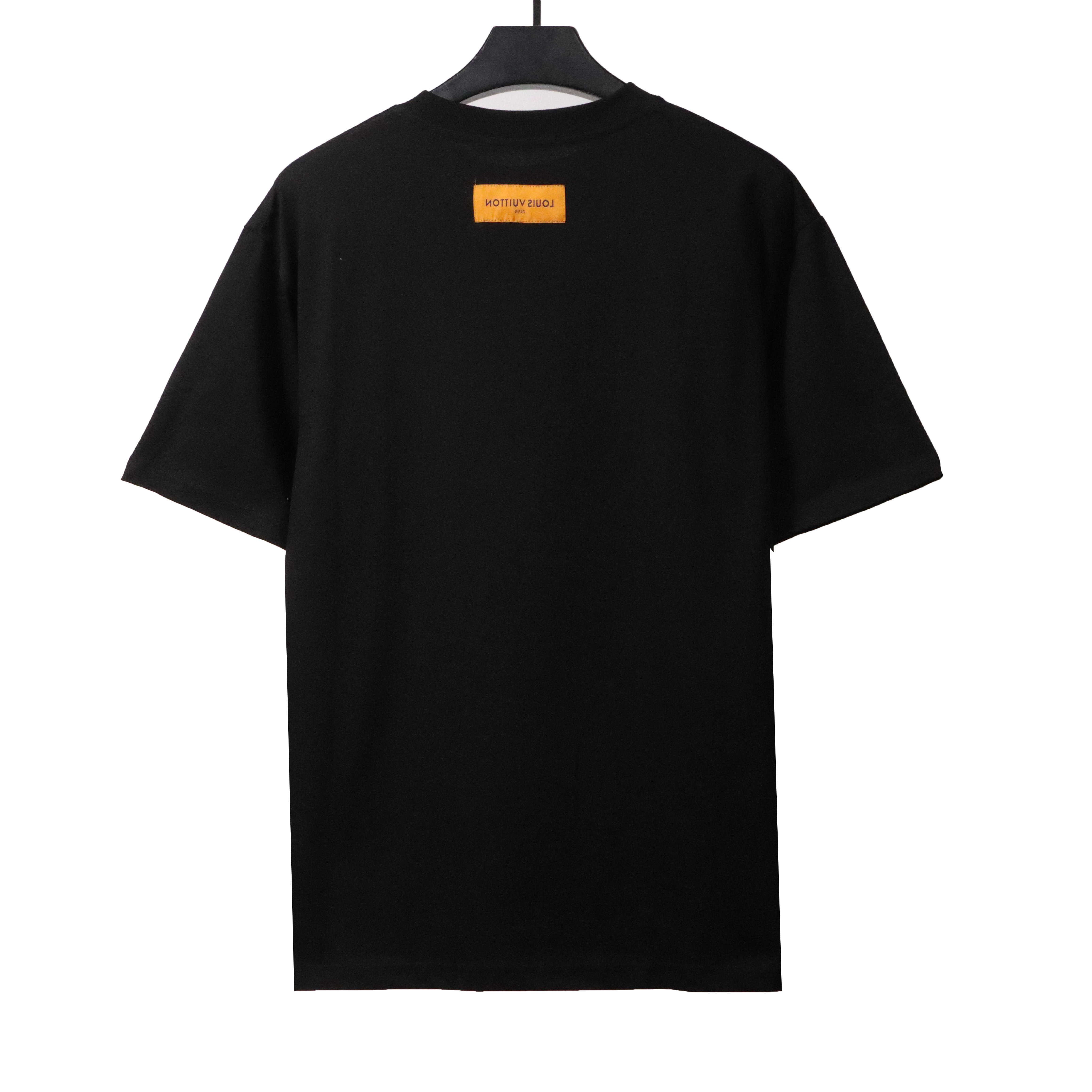 Louis Vuitton collar letter print round neck T-Shirts black