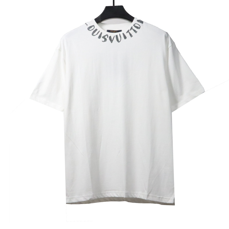  Louis Vuitton collar letter print round neck T-Shirts white