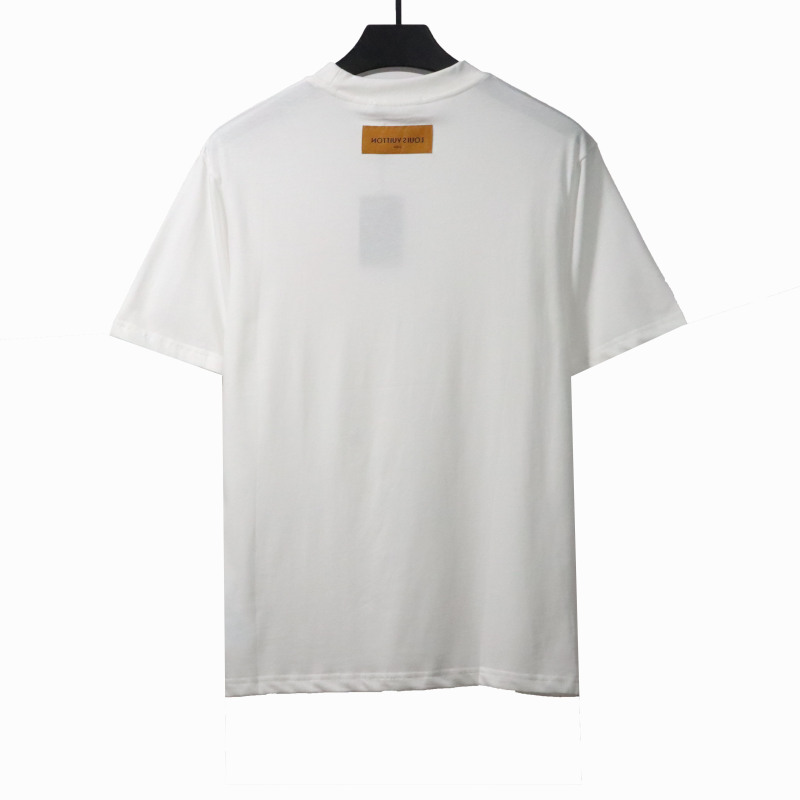  Louis Vuitton embossed fake pocket letter T-Shirts white
