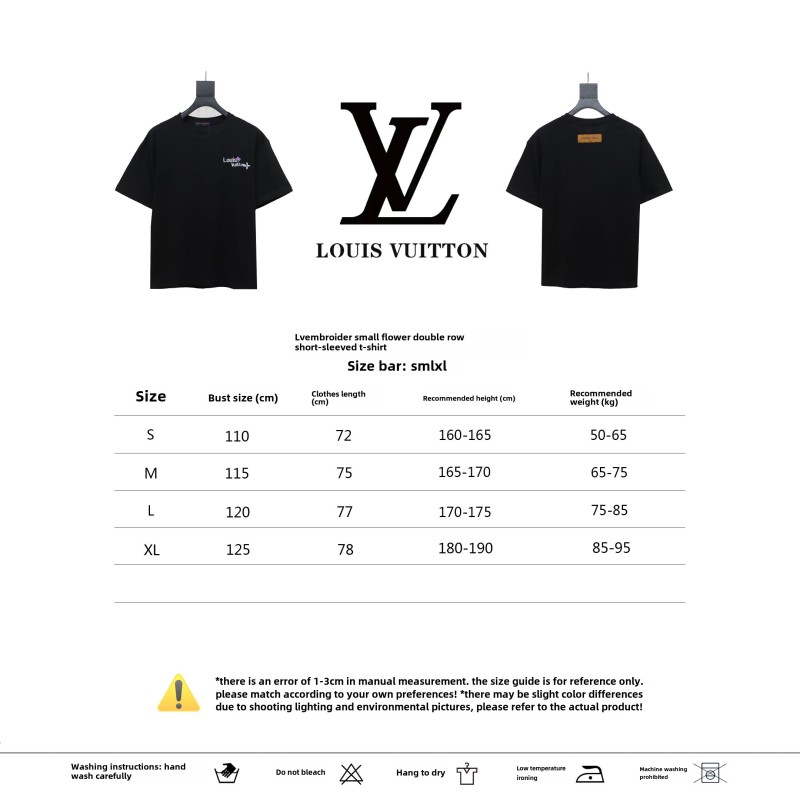  Louis Vuitton embroidered small flower double row T-Shirts black