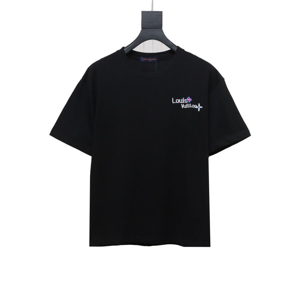  Louis Vuitton embroidered small flower double row T-Shirts black