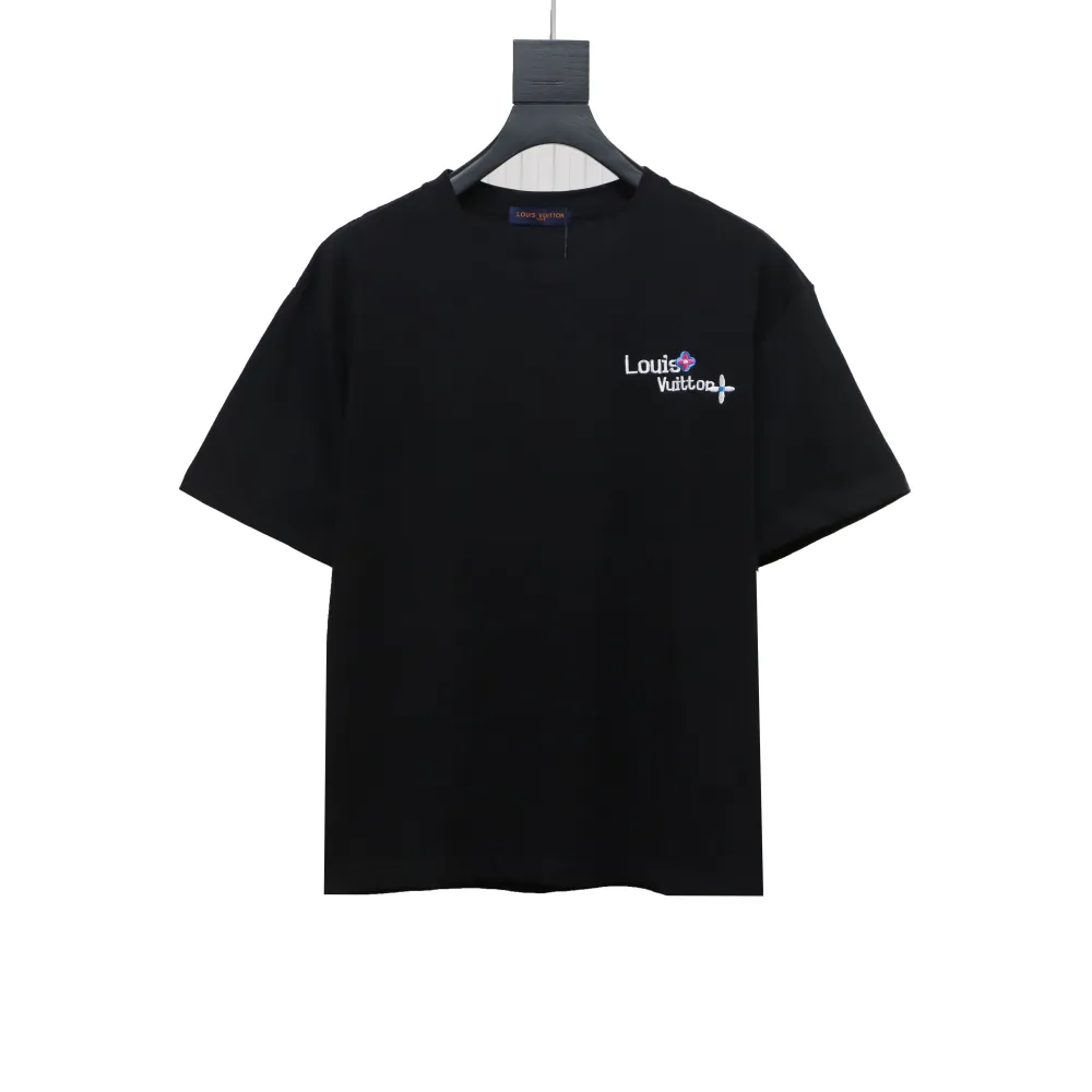  Louis Vuitton embroidered small flower double row T-Shirts black