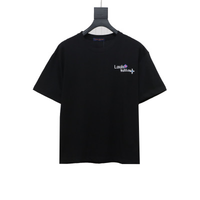  Louis Vuitton embroidered small flower double row T-Shirts black 01