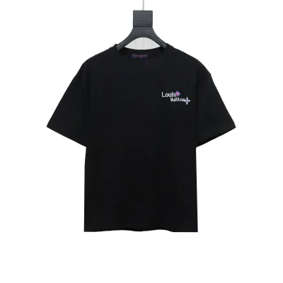  Louis Vuitton embroidered small flower double row T-Shirts black 01