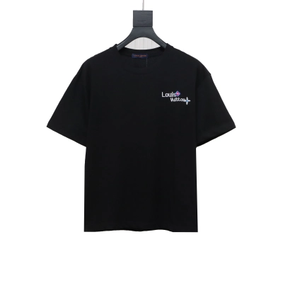 Louis Vuitton embroidered small flower double row T-Shirts black 01