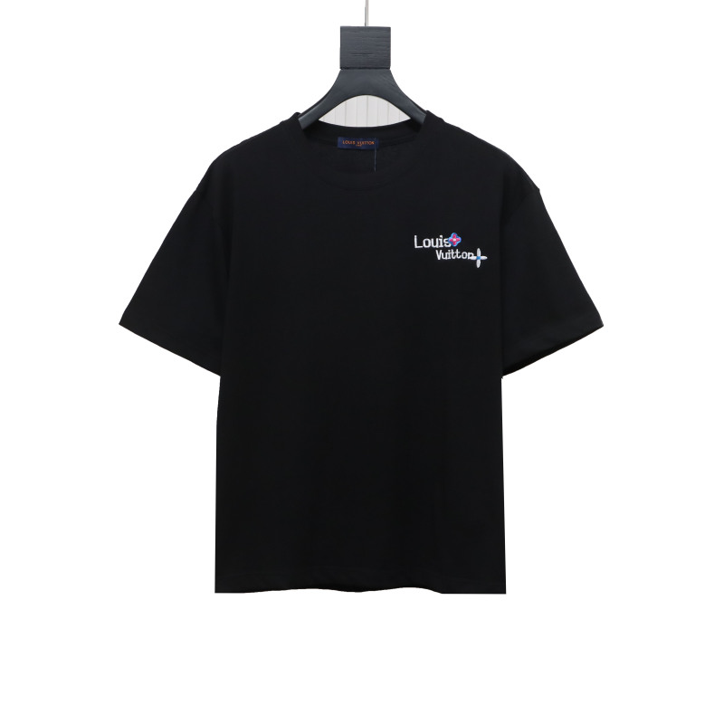  Louis Vuitton embroidered small flower double row T-Shirts black