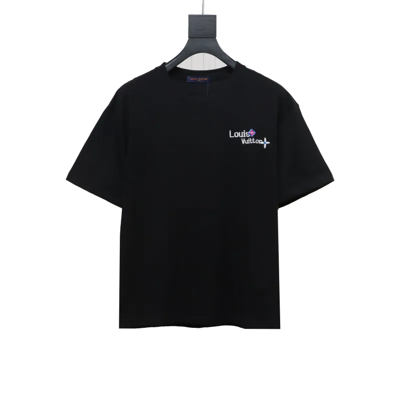  Louis Vuitton embroidered small flower double row T-Shirts black