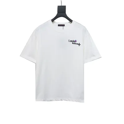 Louis Vuitton embroidered small flower double row T-Shirts white 01