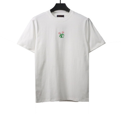  Louis Vuitton floral embroidery T-Shirts white 01
