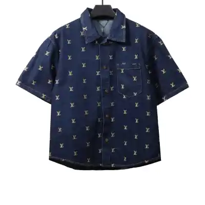 Louis Vuitton full print logo denim T-Shirts 01