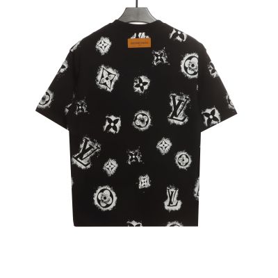  Louis Vuitton full print logo T-Shirts black 02