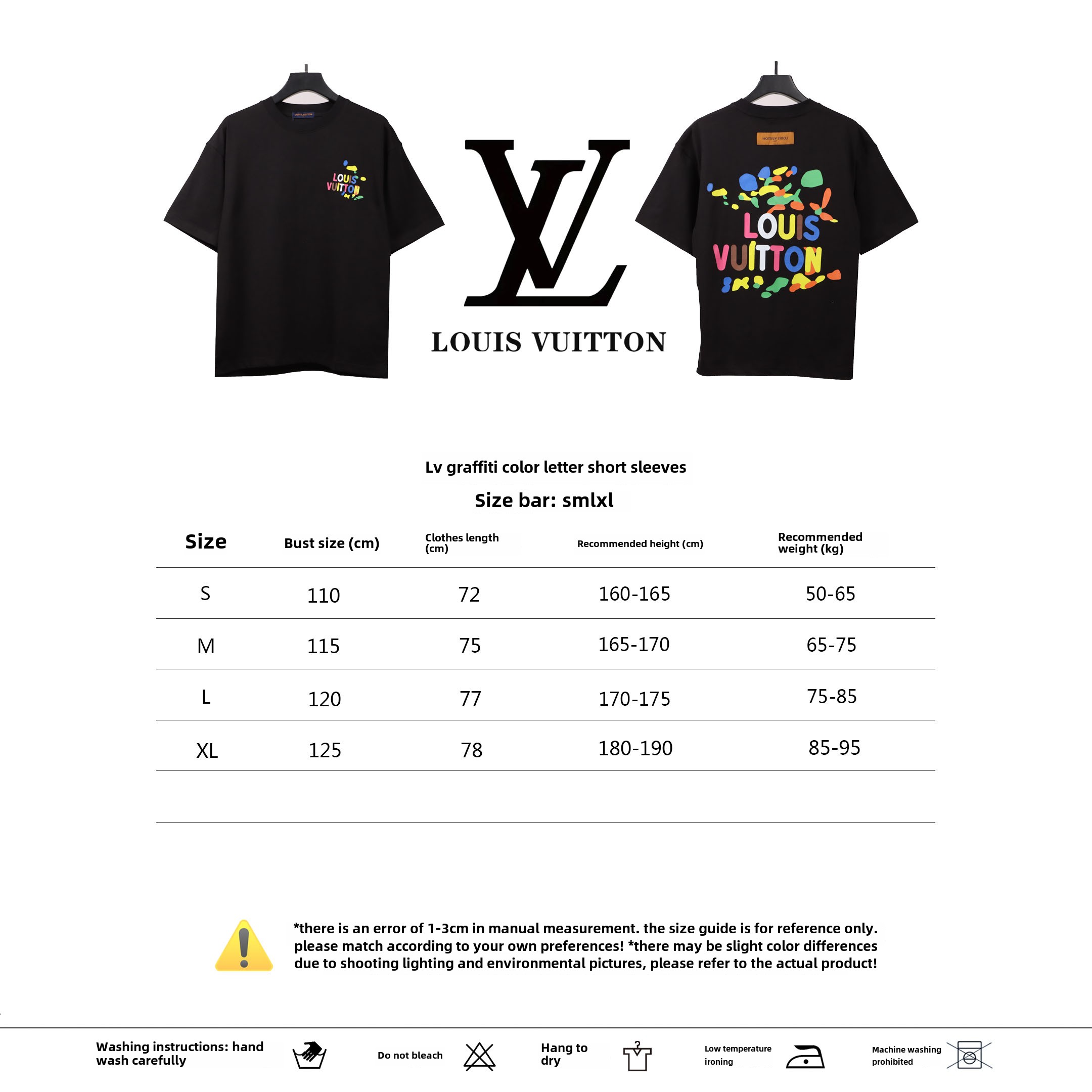 Louis Vuitton graffiti color letter T-Shirts black