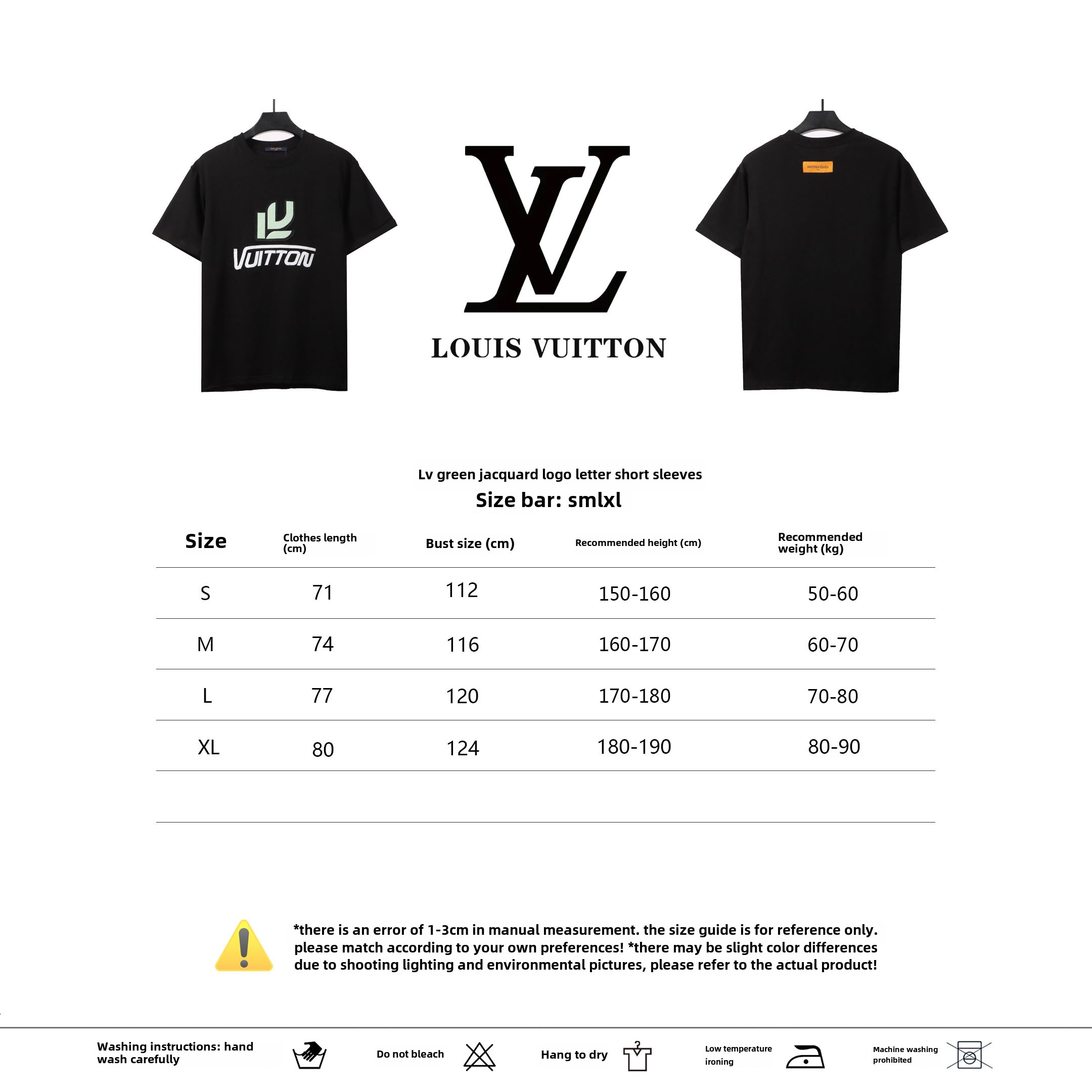 Louis Vuitton green jacquard logo letter T-Shirts black