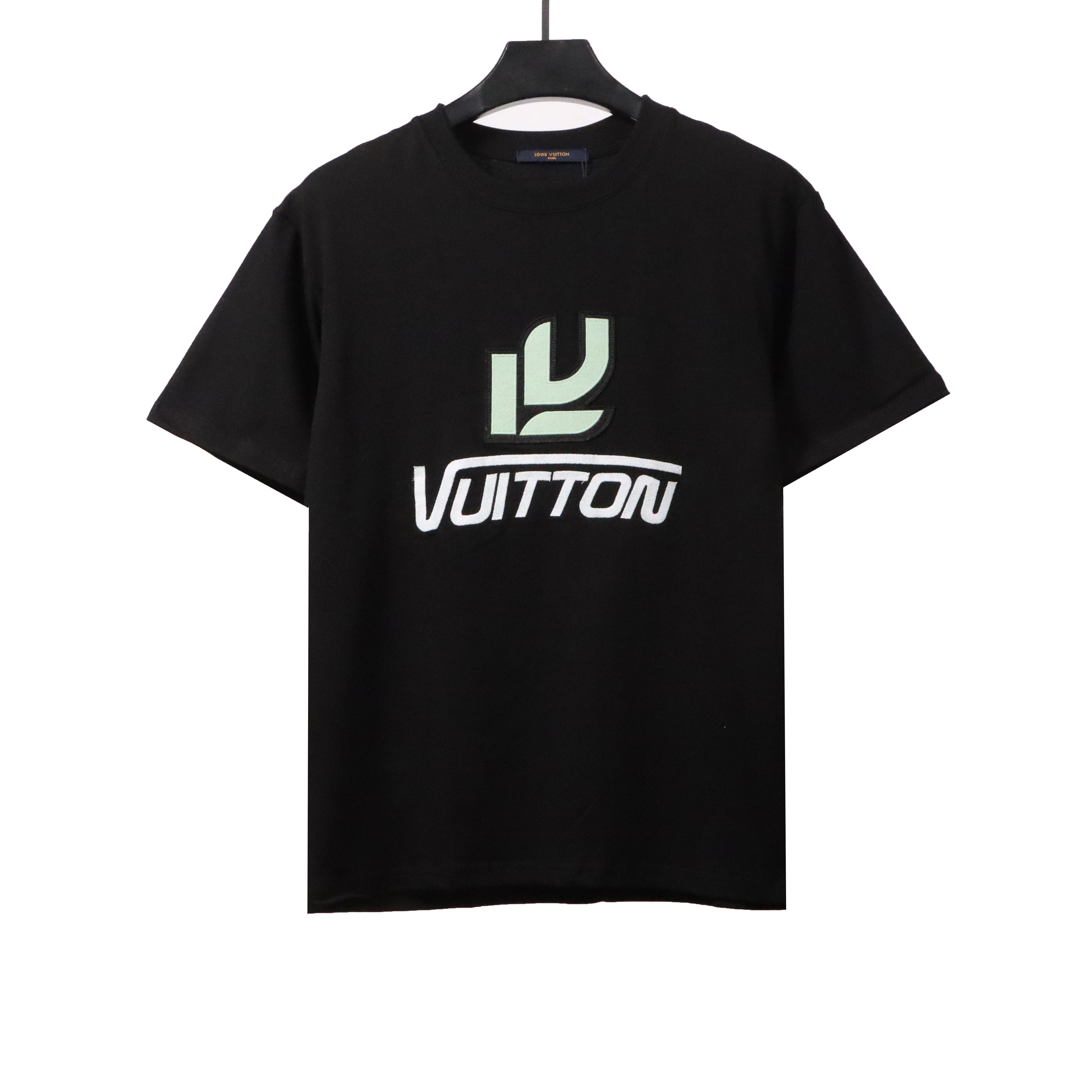 Louis Vuitton green jacquard logo letter T-Shirts black