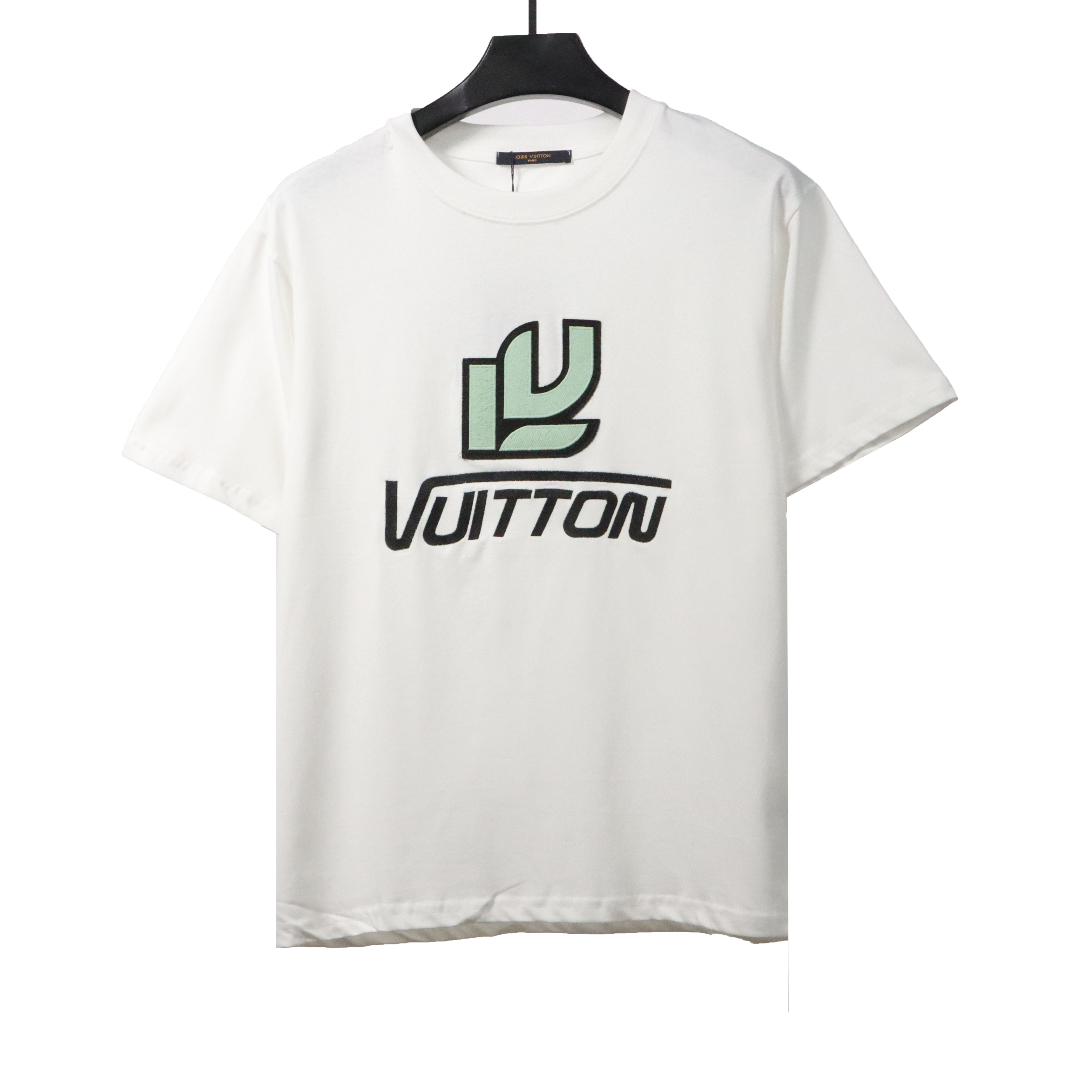 Louis Vuitton green jacquard logo letter T-Shirts white