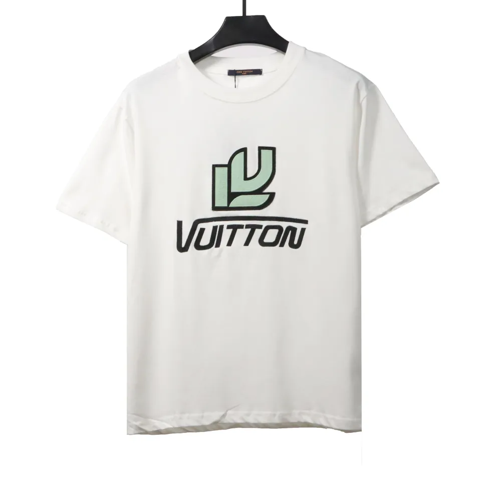  Louis Vuitton green jacquard logo letter T-Shirts white