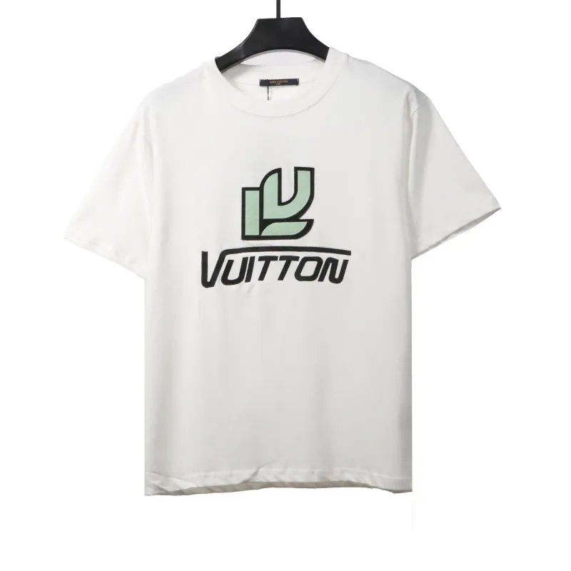  Louis Vuitton green jacquard logo letter T-Shirts white