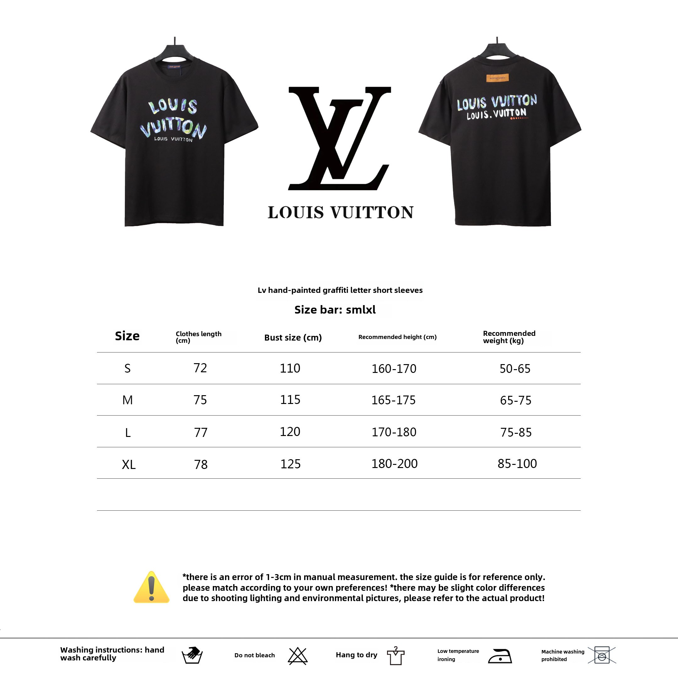 Louis Vuitton hand-painted graffiti letter T-Shirts black