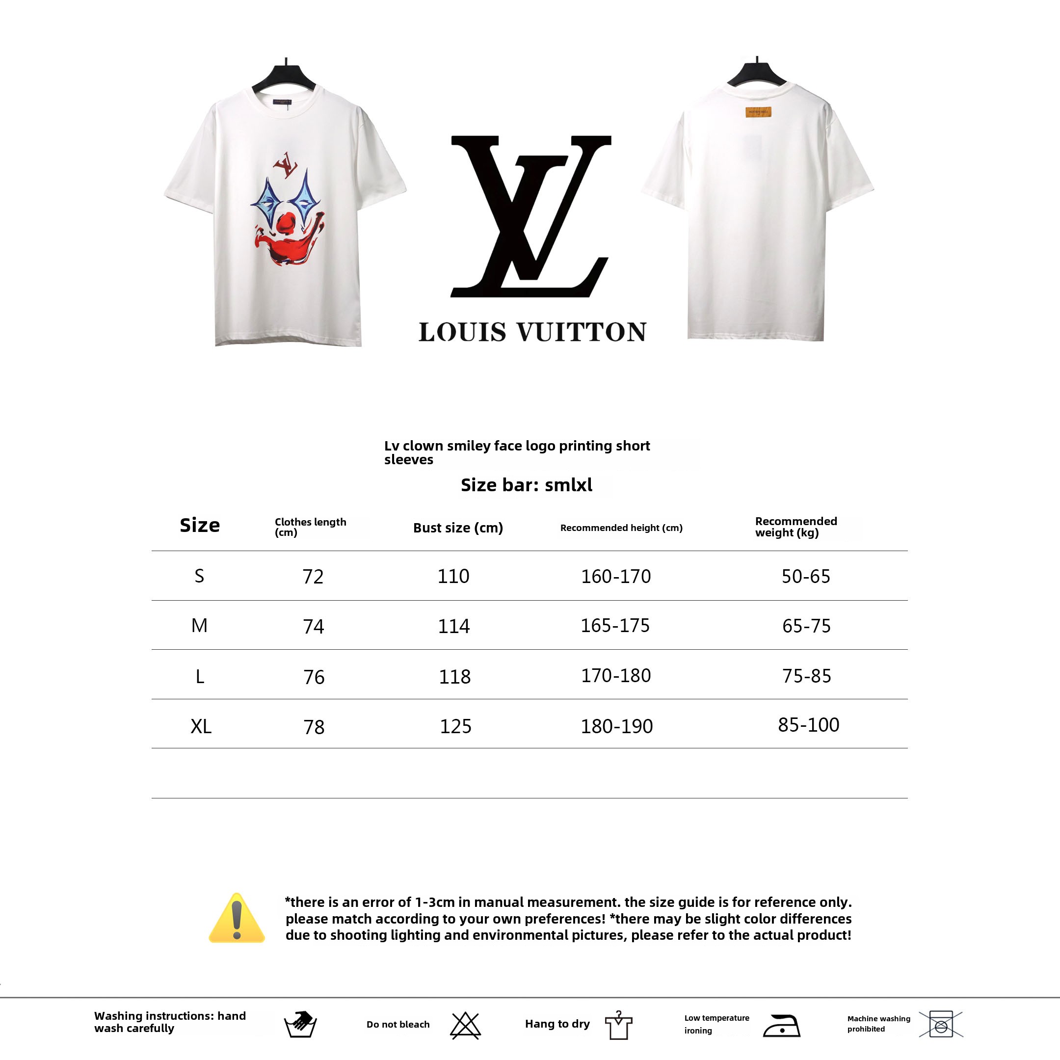  Louis Vuitton Joker smiley face logo print T-Shirts white