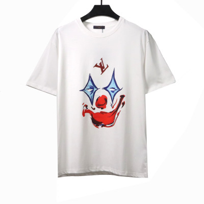  Louis Vuitton Joker smiley face logo print T-Shirts white 01