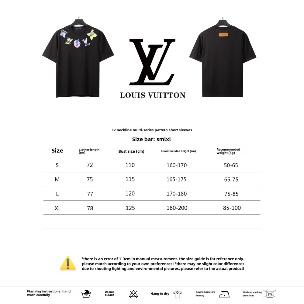  Louis Vuitton neckline multi-series pattern T-Shirts black